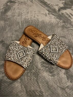Naughty Monkey Beaded Slide Sandals - Embellished Pearl & Crystal Detail